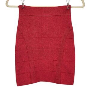 Vintage Bebe Womens XS Mini Skirt Bodycon Bandage Red Metallic Sparkle Glitter